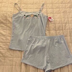 Women's Light Blue Embroidered Sleepwear Set